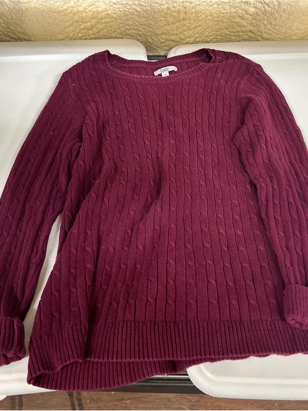 croft & barrow Burgundy Cable-Knit Crew Sweater